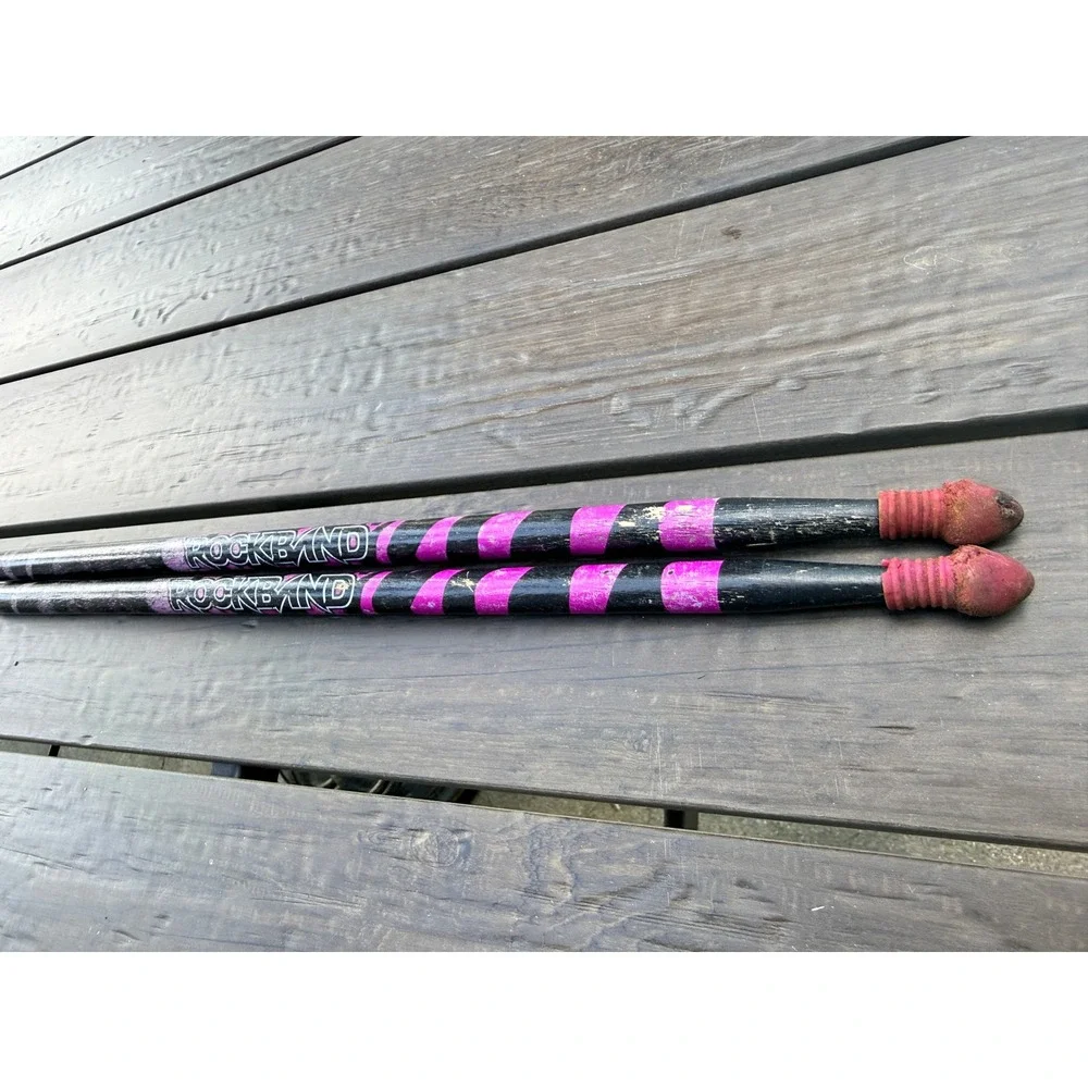 Rock Band Drumsticks Official Video Game Accessory Black Pink Zebra Stripe Pair